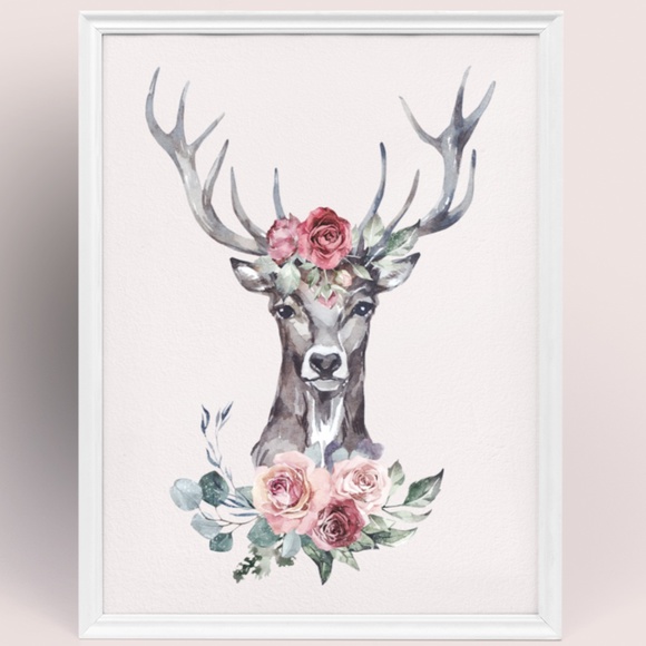 Modern Wall Art Floral Deer Poster Print UNFRAMED - Picture 10 of 11